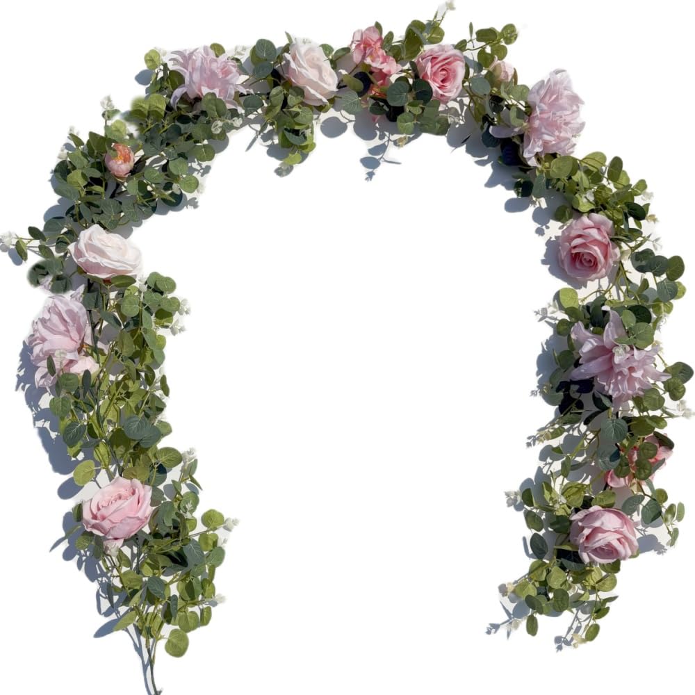 6.5Ft Artificial Flower Garland – Burgundy Dahlia Rose & Eucalyptus Vine For Wedding Arch, Table Runner, Wall Decor - View #4