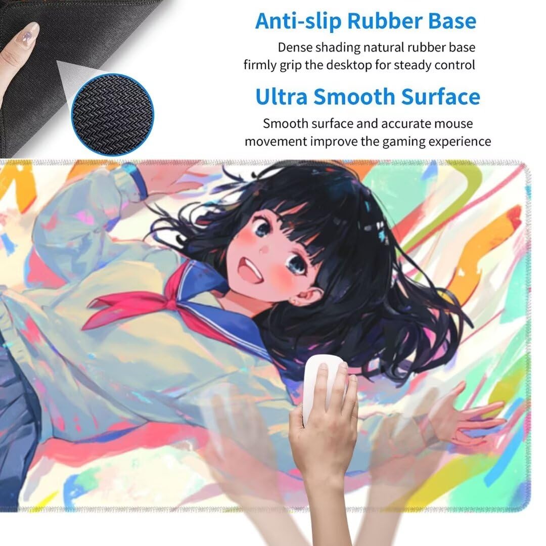 Large Anime Mouse Pad - 31.5x11.8 Inch Gaming & Office Desk Mat With Cybergirl Design