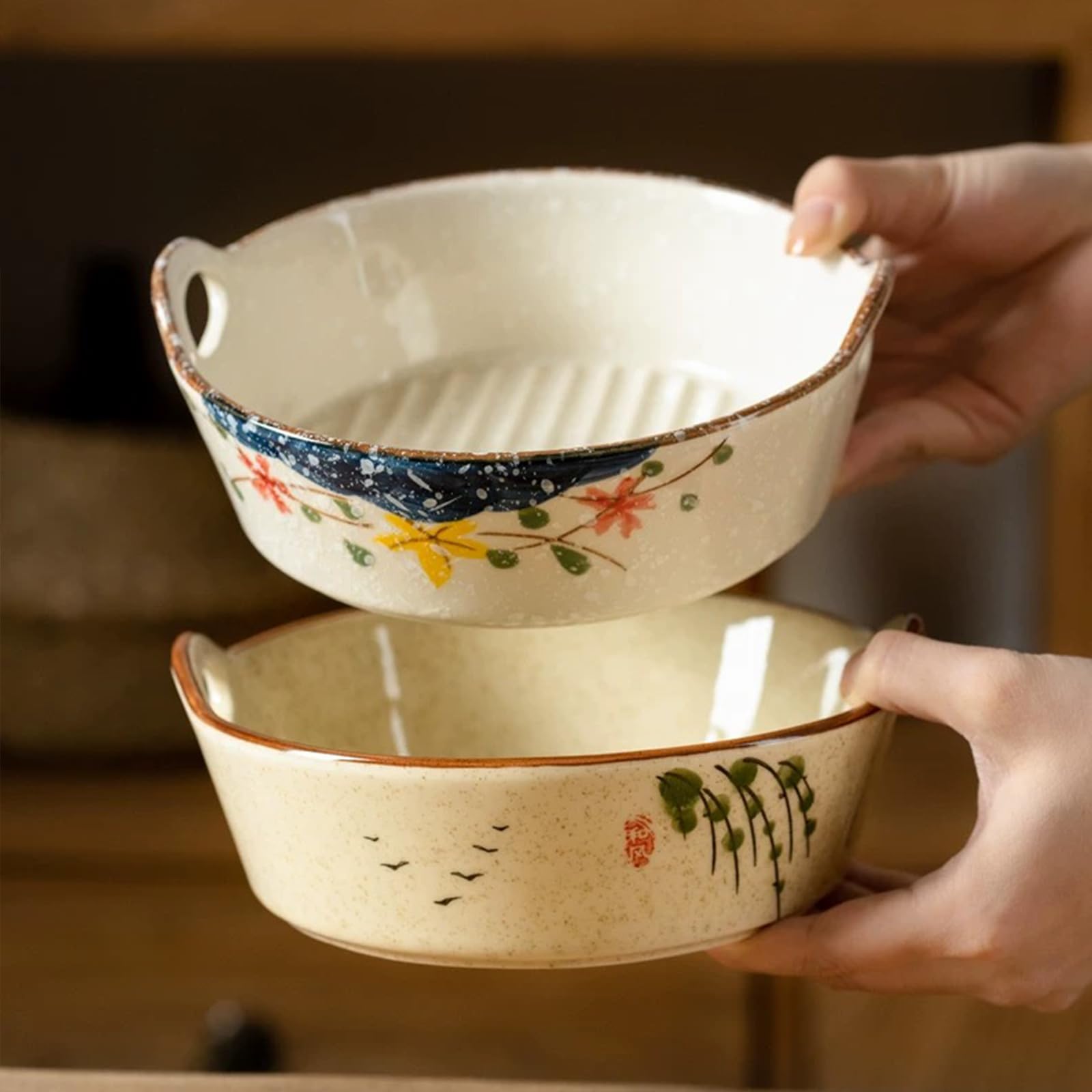 Kleine ovenschaal van keramiek, set van 4, vierkante bakvormen, bakvorm met keramische handgrepen, kleine oven, ovenschaal klein voor lasagne, tiramisu, bakvorm