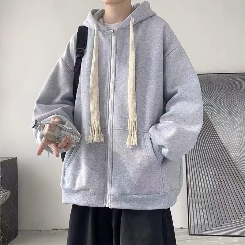 Mens Gothic Plain Zip Up Hoodie Y2K Harajuku Baggy Hoodie Grunge Cute Oversized Hoodies Preppy Y2K Jackets Sweatshirt4