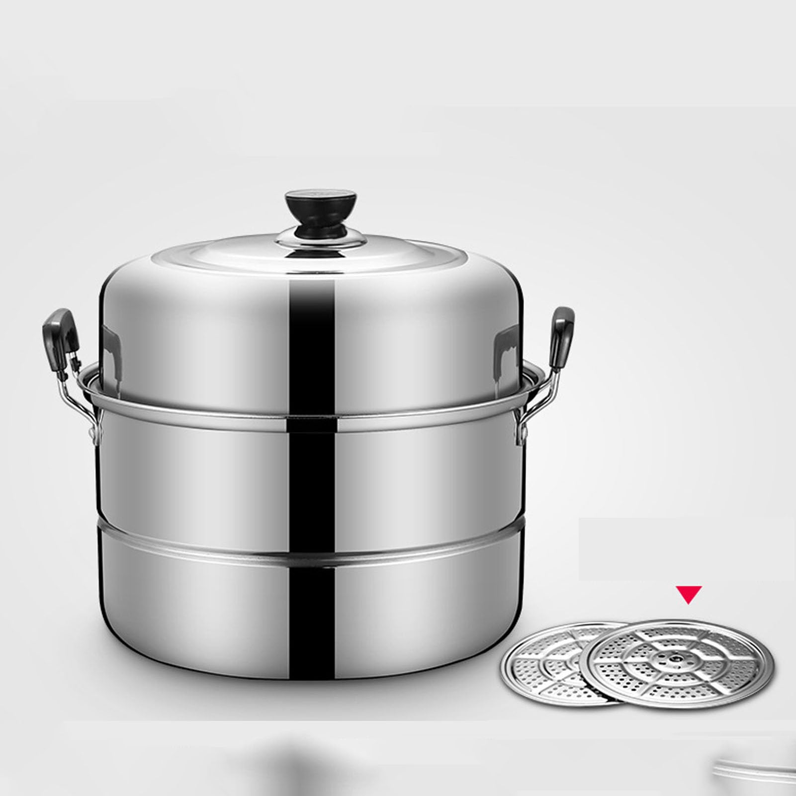 Vaporera, vaporera espesa de acero inoxidable apto para uso alimentario, multiusos de tres capas, adecuada para estufas de gas y estufas eléctricas
