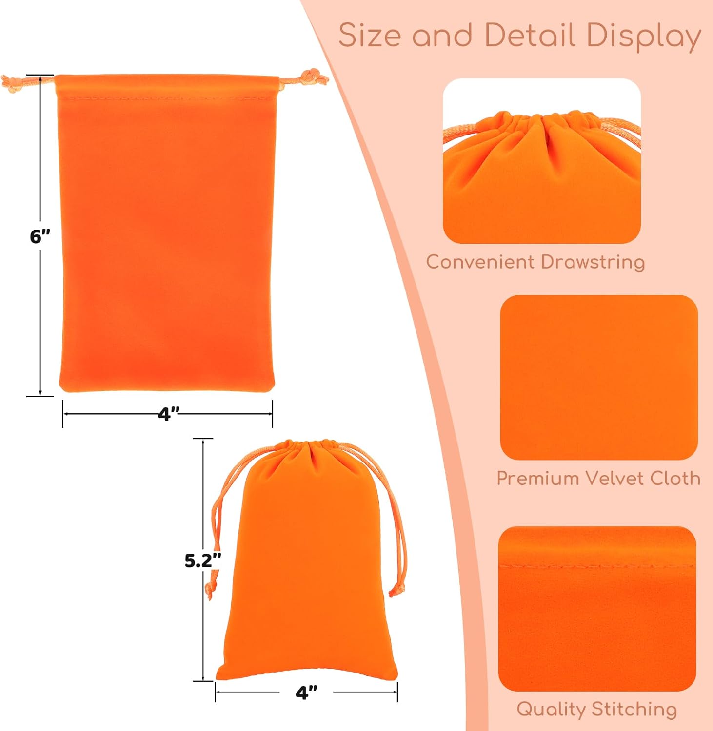 Tapleap Velvet Drawstring Bags, 12Pcs Orange Dice Bag, 4x6, Wedding, New Year's Eve, For Wrapping Jewelry, Party Favors, Jewelry, Coin, Bracelet Orange 4x6in