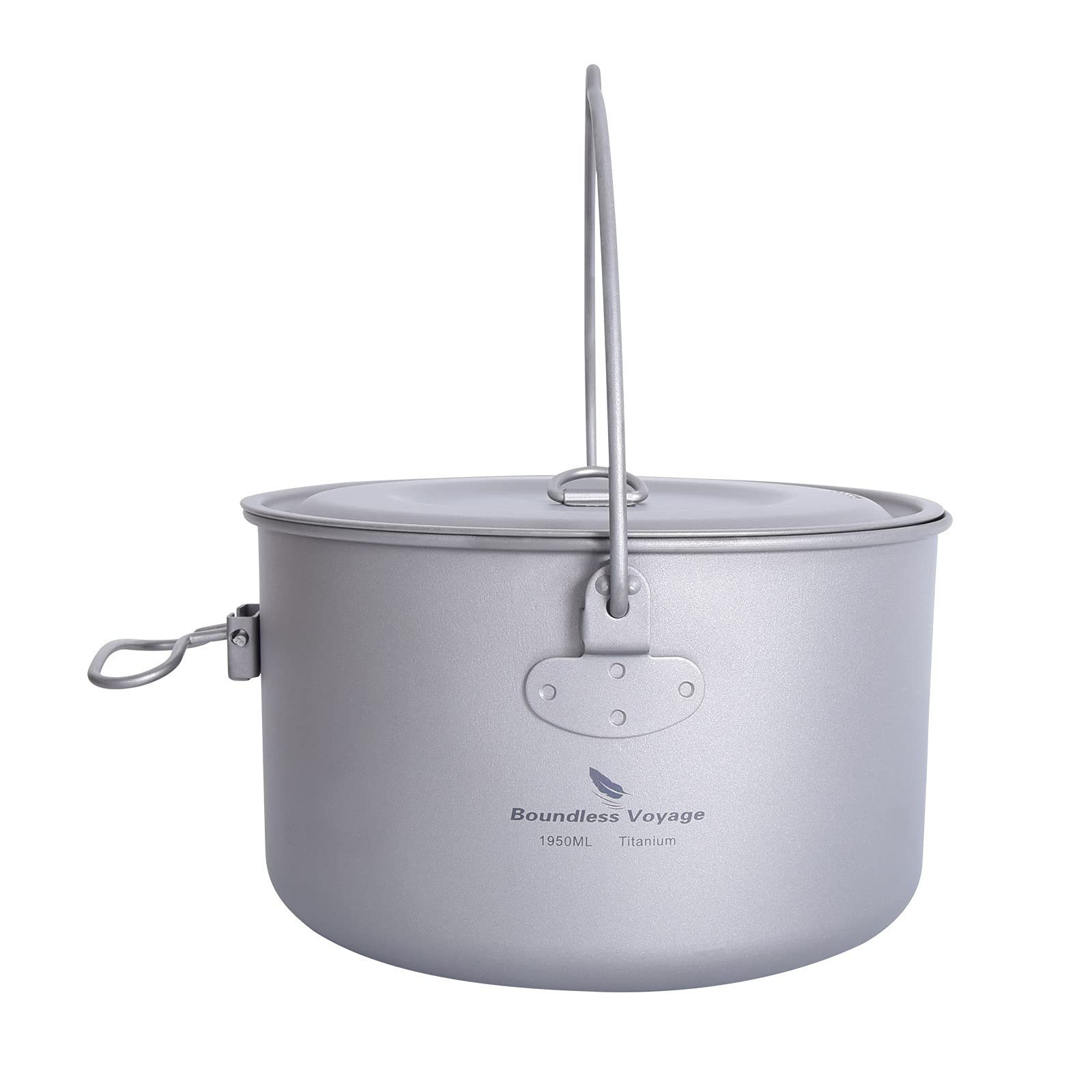Outdoor 1950 ml Titan-Topf mit Deckel, klappbarer Bügelgriff, Camping, Wandern, Picknick, Ultraleicht, Wasserflasche, Tasse, Gabel, Set, 1 Stück (Ti2044C)