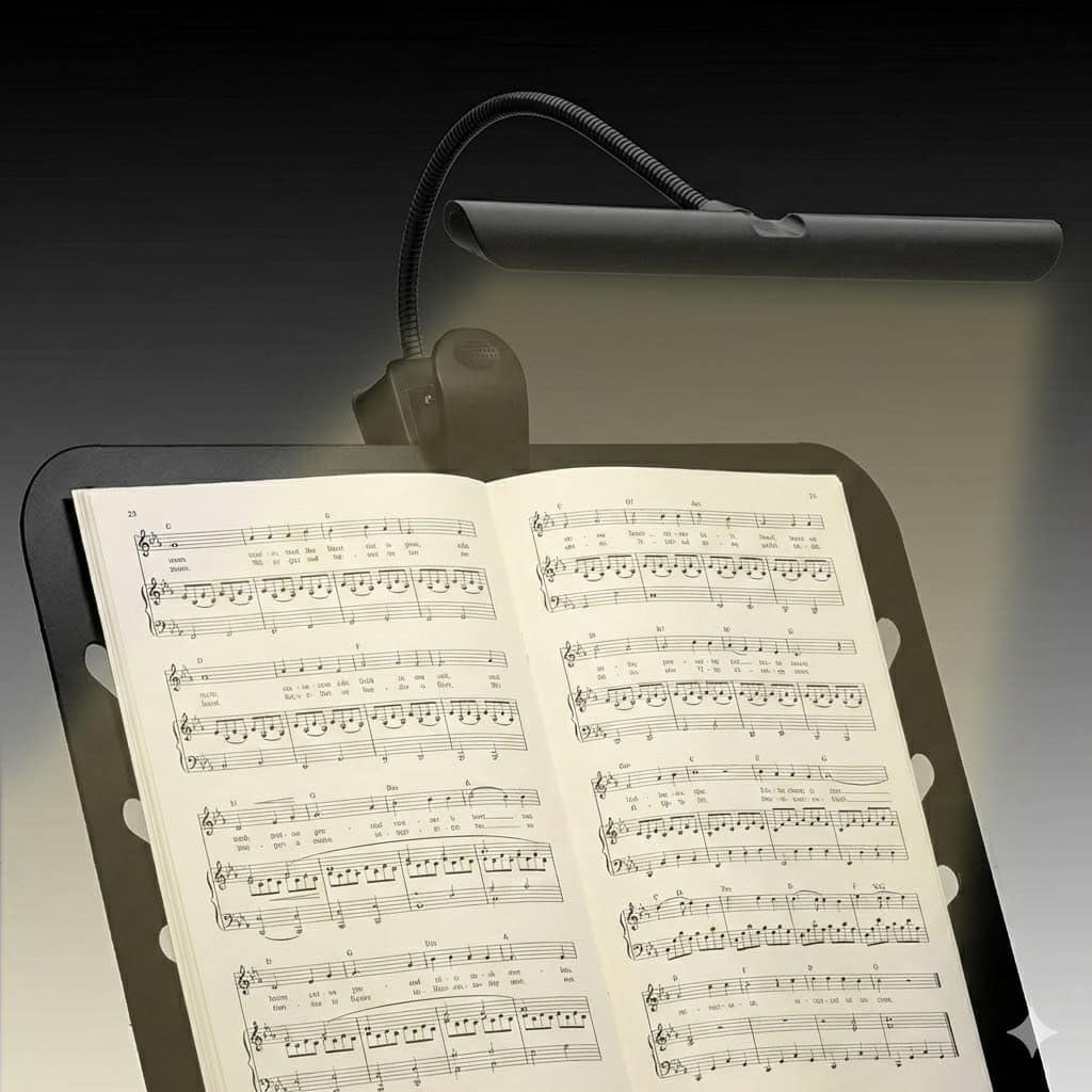 Infitronic IN18LEDNLR - 18 LEDs Recargables Partituras/Lámpara de Piano/Lámpara de lectura/Pinza Regulable 2 Modos de Color Negro