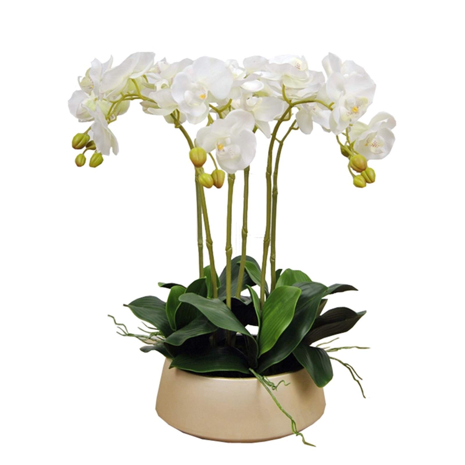 Sjdopulse Golden/White Artificial Flower Artificial Flowers Orchid Fake Phalaenopsis Orchid Floral Arrangement With Vase Orchids Bonsai Exquisite Faux Flower Home Decor Wedd