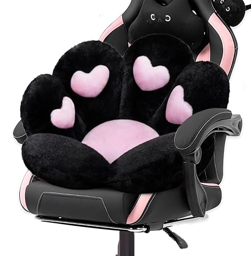 DOBUONO Cat Paw Cushion Kawaii Office Chair Cushion Comfy Plush Gaming Chair Cushion Kawaii Seat Cushion for Girl, Cute Gaming Accessories Room Bedroom Decorate 28"x 24" (Black) - Black