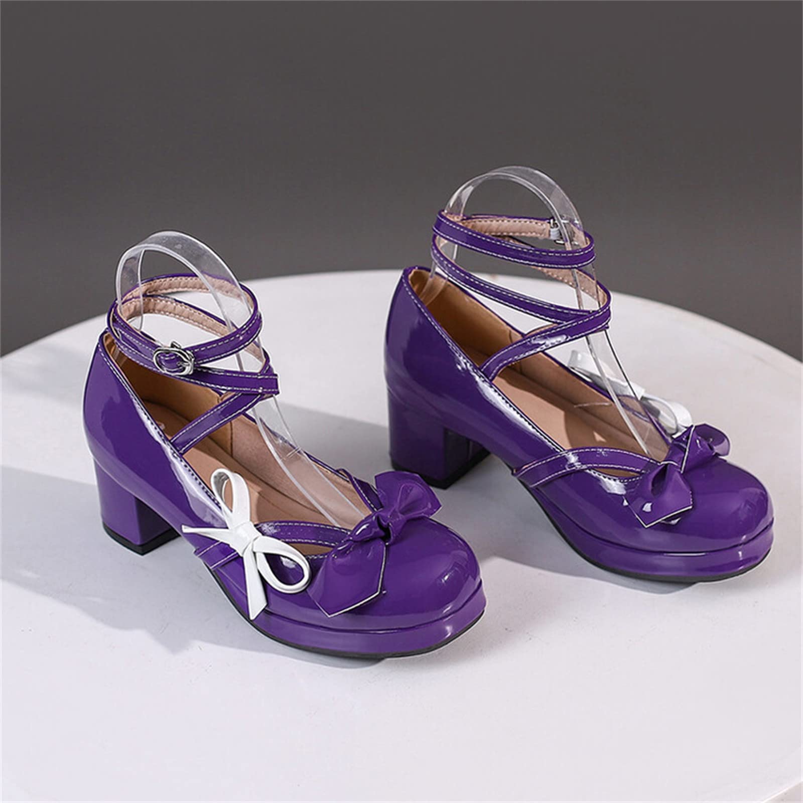 , color sólido, lazo de cuero brillante, hebilla decorativa, grueso, zapatos de cuero de tacón alto nuevos zapatos de mujer chic