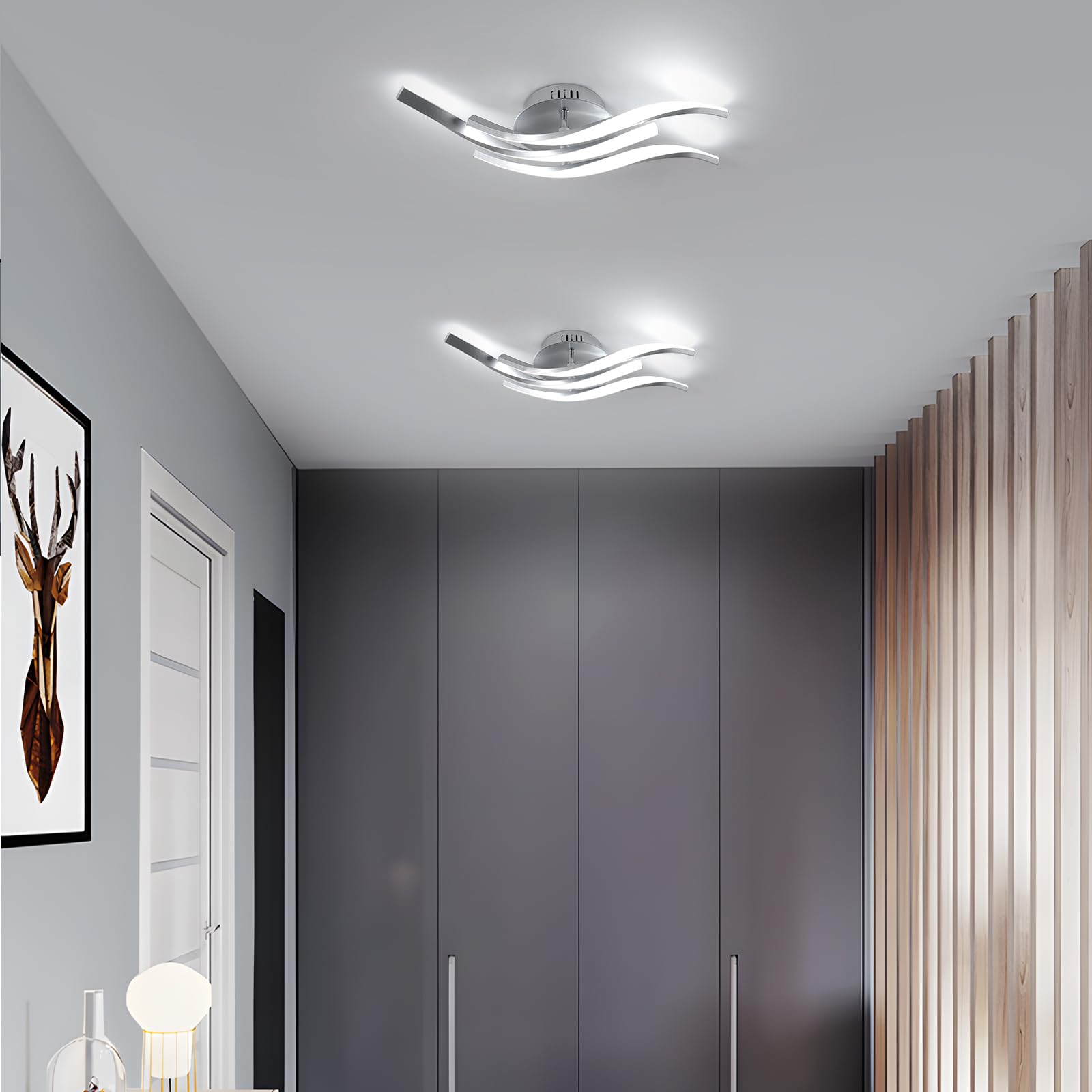 Tealight Plafondlamp, gebogen design, moderne led-plafondverlichting, 4 ingebouwde lichtstrips, 24 W, 2700 lm, 4500 K neutraal licht voor slaapkamer, woonkamer, keuken Tealight Plafondlamp, gebogen design, moderne led-plafondverlichting, 4 ingebouwde lichtstrips, 24 W, 2700 lm, 4500 K neutraal licht voor slaapkamer, woonkamer, keuken
