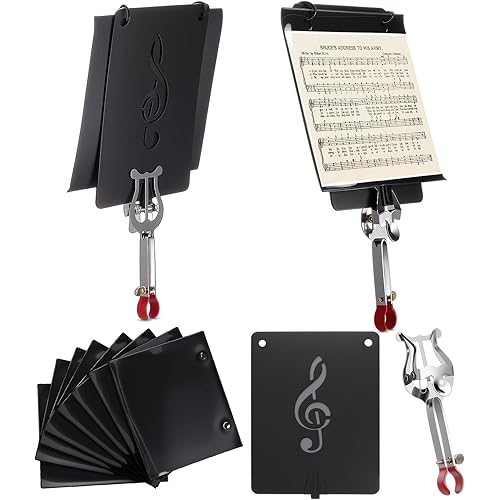 1set Trumpet Lyre Instrument Accessories, Silver Adjustable Marching Clamp on Clarinet Lyre with 12 Pcs Flip Folder Pages for Marching Band Instruments