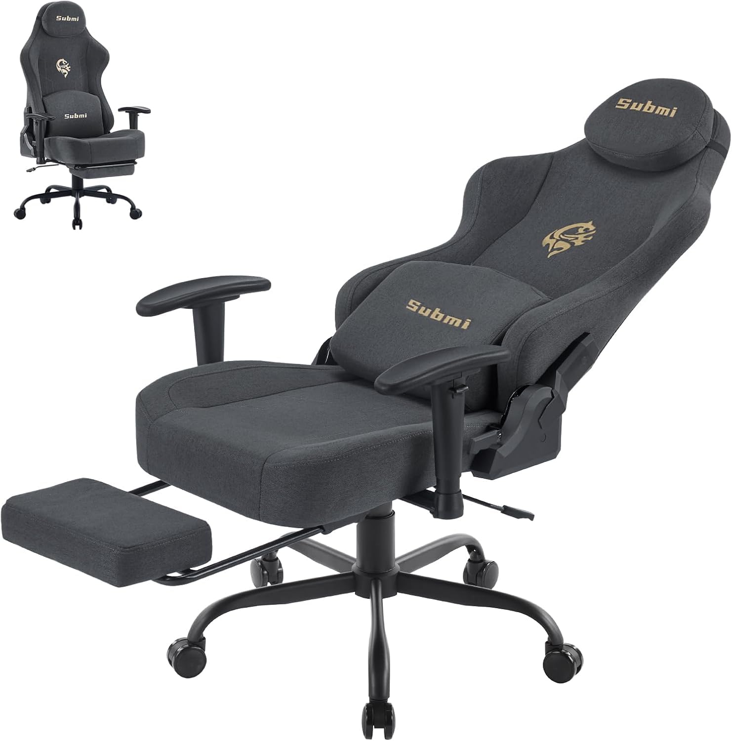 Silla Gaming, Sillas Gaming Ergonómica, Réglable Cadeira Silla de Oficina Acolchada, PC Silla Gamer para Adultos con Reposapiés, Silla Gamer Adulto con Soporte Lumbar 150Kg (Gris Oscuro)​​ Global Recycled Standard Global Recycled Standard Global Recycled Standard