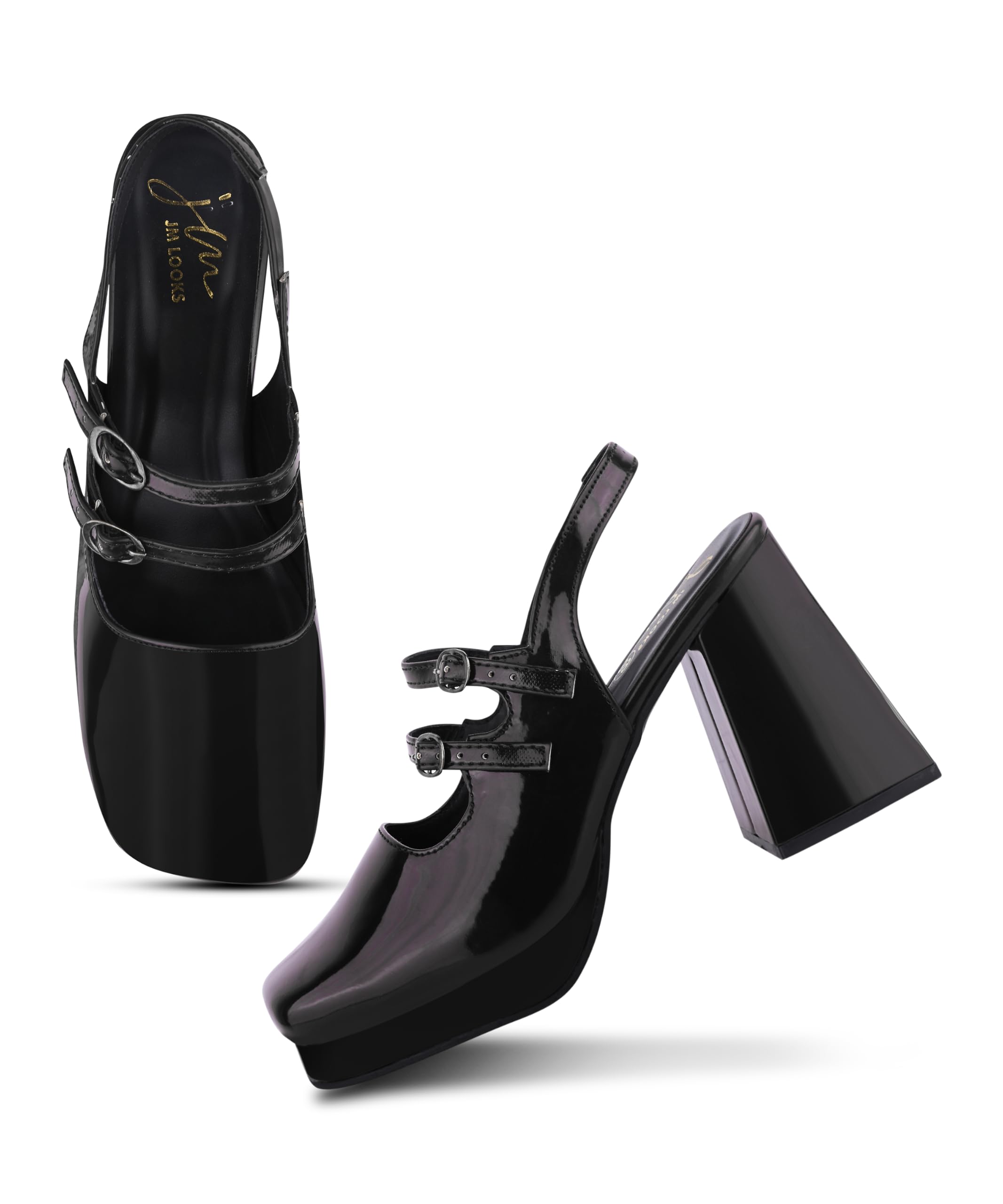 jm looks Women Platform Block Heel Sandals Double Ankle Strap Pumps-picture-10