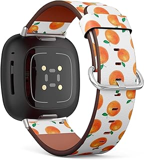 CJBROES Replacement Leather Watch Band, Compatible with Fitbit Versa 3 and Fitbit Sense of Wristband Bracelet Accessory - Orange Fruit