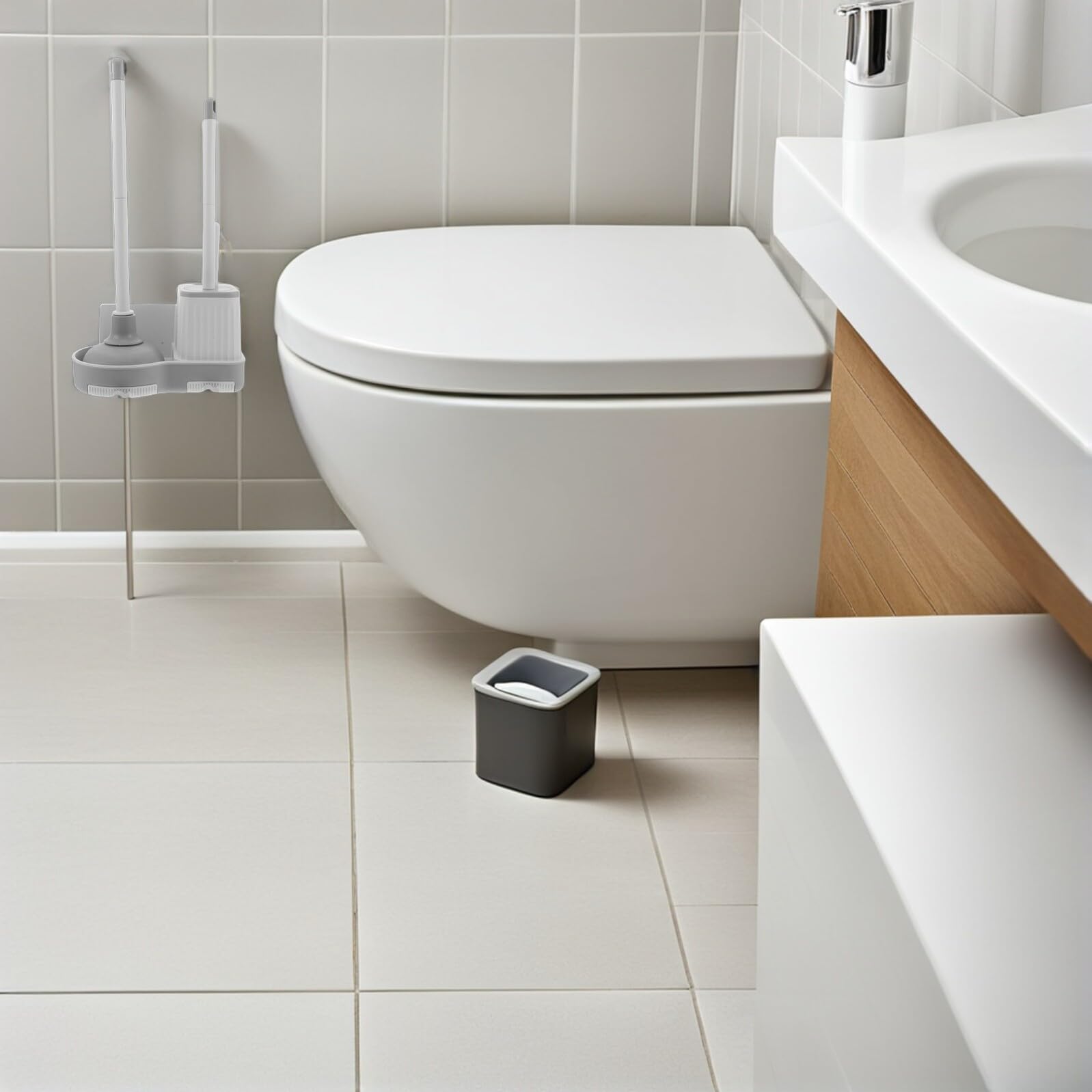 Hemobllo Escobillas de Baño con Soporte Escobilla de Inodoro de Pared Colgante Desatascador y Cepillo Combo para Limpieza de Baño para Artículos Esenciales Hogar