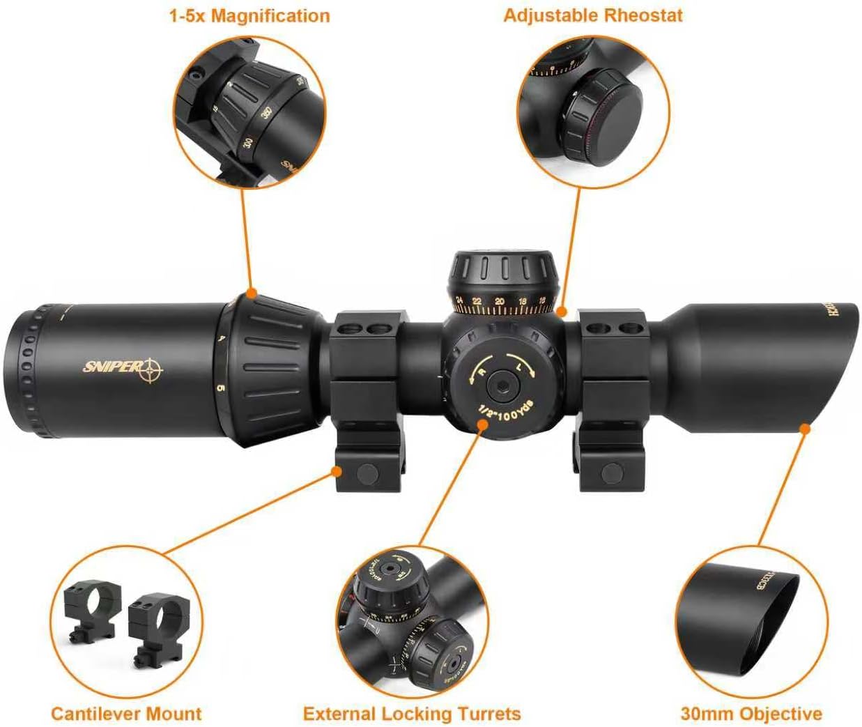 FSI 1-5x30 LPVO Rifle Scope SFP Illuminated Reticle with Mount 30mm Tube