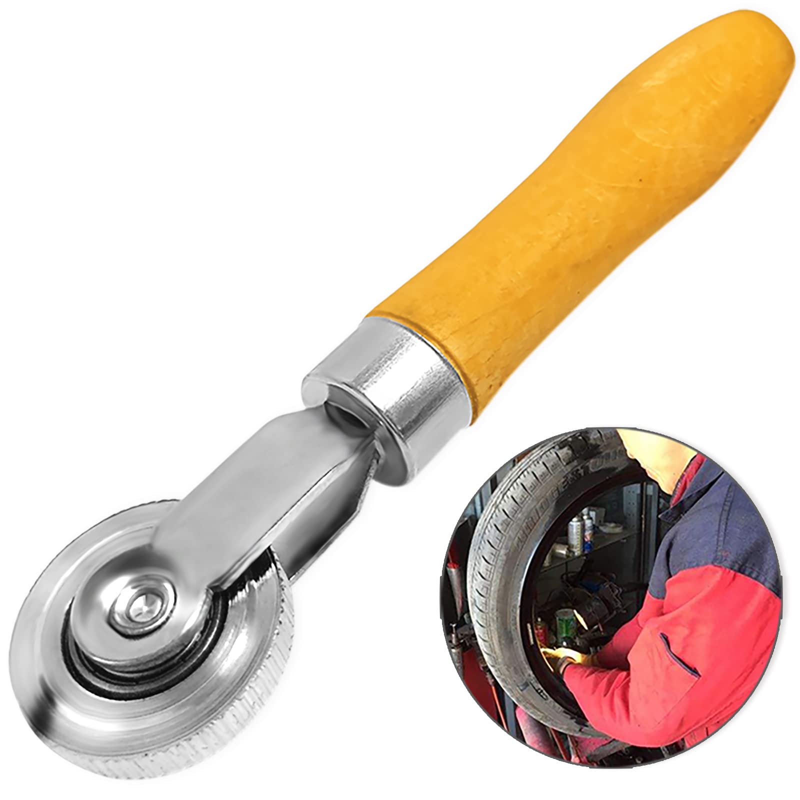 EASYTOO Tire Patch Roller Wooden Handle 1 1/2" Dia Tire Car Motorcycle Bike Repair Stitcher Tool