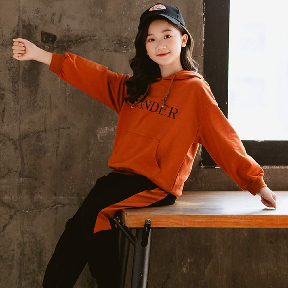 Chándal infantil para niña, chándal de 2 piezas, conjunto de ropa para el tiempo libre (sudadera + pantalones de sudadera) primavera y otoño, marrón, 116 cm