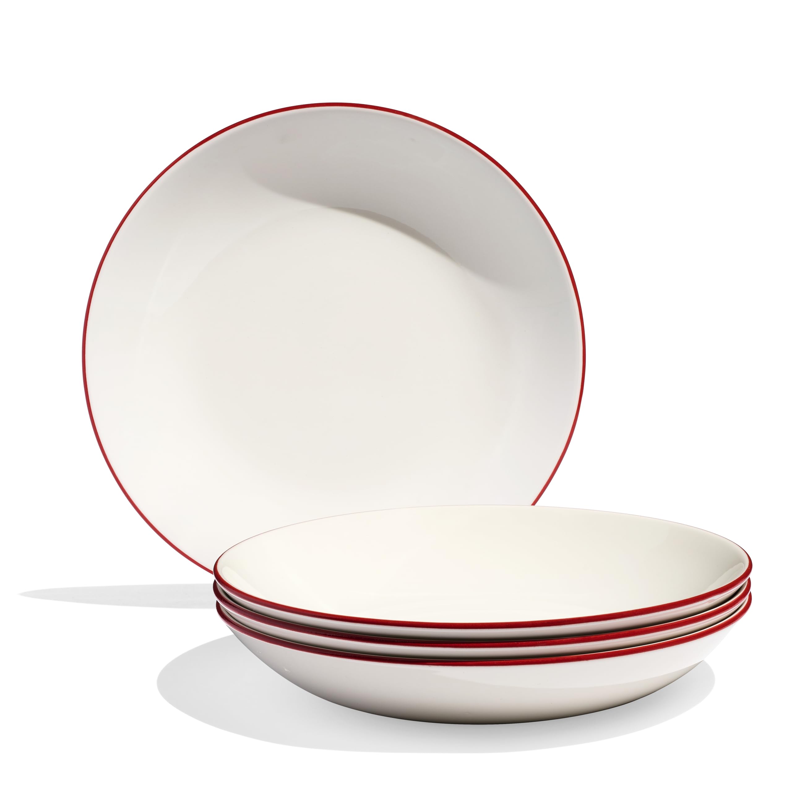 Made In Cookware - Entrée Bowls - Set of 4 (White w/ Red Rim) - Made in England