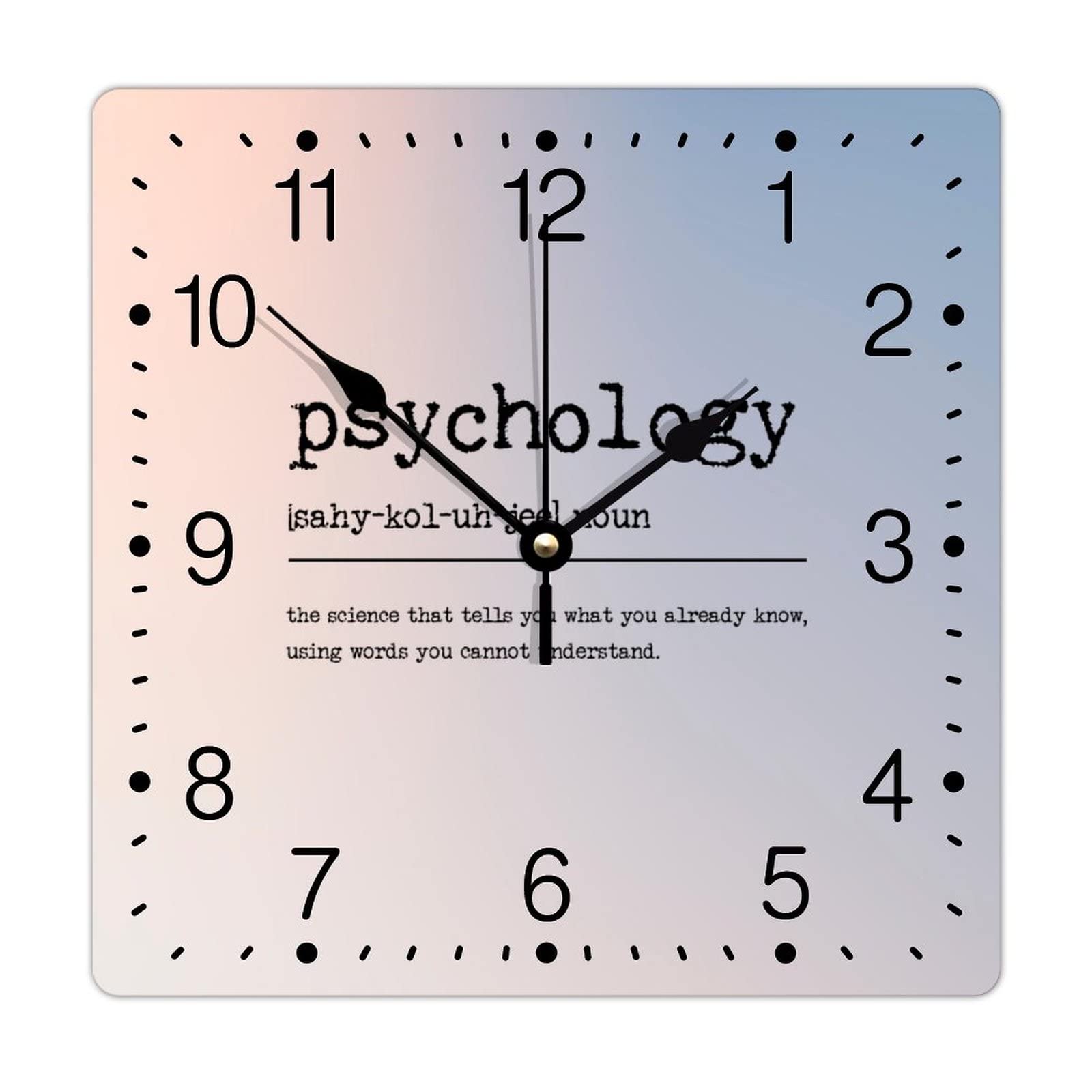 Zyadsinoudor PVC Clock Psychology Definition Hanging Clock Inspiration Sayings Dictionary Meaning 10in Battery Operated Modern Square Large Wall Clock for Home Living Room Office School Bedroom