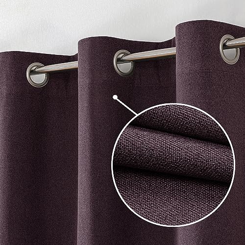 OVZME Total Blackout Curtains 63 Inches Long 2 Panels, Textured Full Room Darkening Panels, Faux Linen Look Thermal Insulated Drapes Panel for Bedroom Living Room (Grommets, Dark Purple, W40xL63)