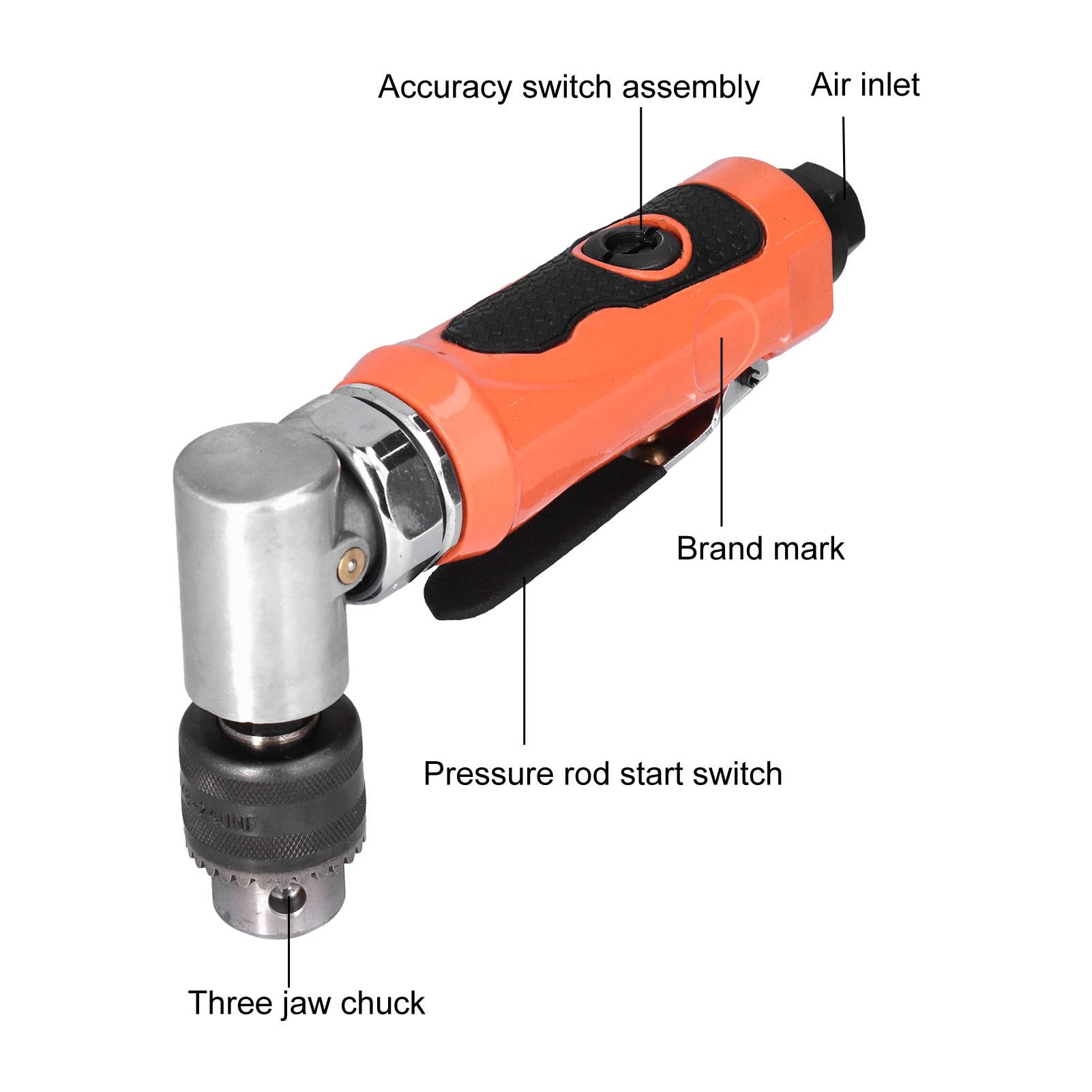 Ejoyous Taladro Neumático, Taladro Neumático de Acero de Aleación, Cabezal de Codo de 90 Grados, Mandril de 1 4 Pulgadas, 0,6 a 6 Mm, 1500 Rpm, para Espacios Estrechos, Reparación de Automóviles,