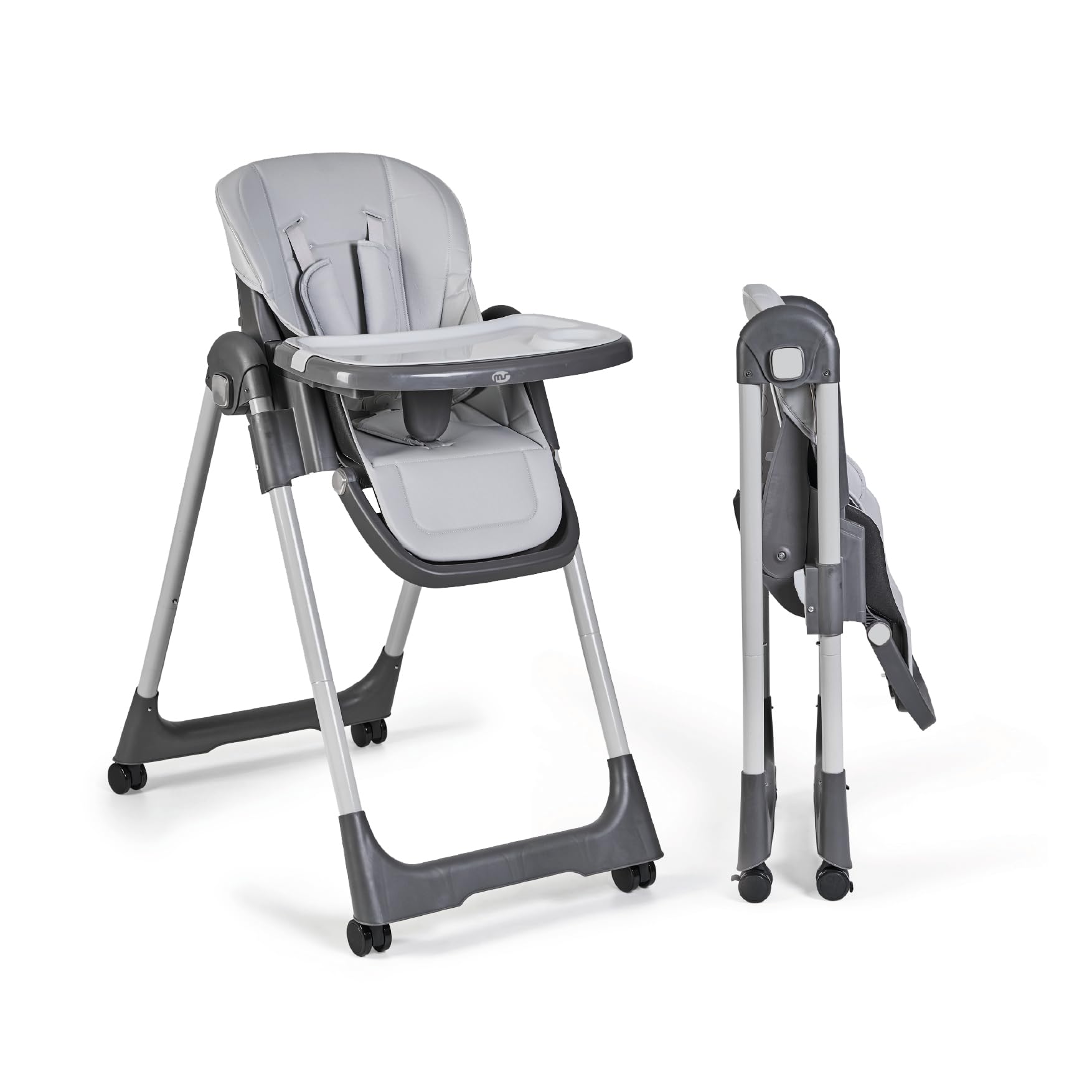 Ms BabyWorld - Chaise haute évolutive pour bébé Tasty | 7 positions de hauteur et 3 inclinaisons | Plateau amovible et repose-pieds réglable | Portable, pliable, jusqu’à 3 ans (Gris)