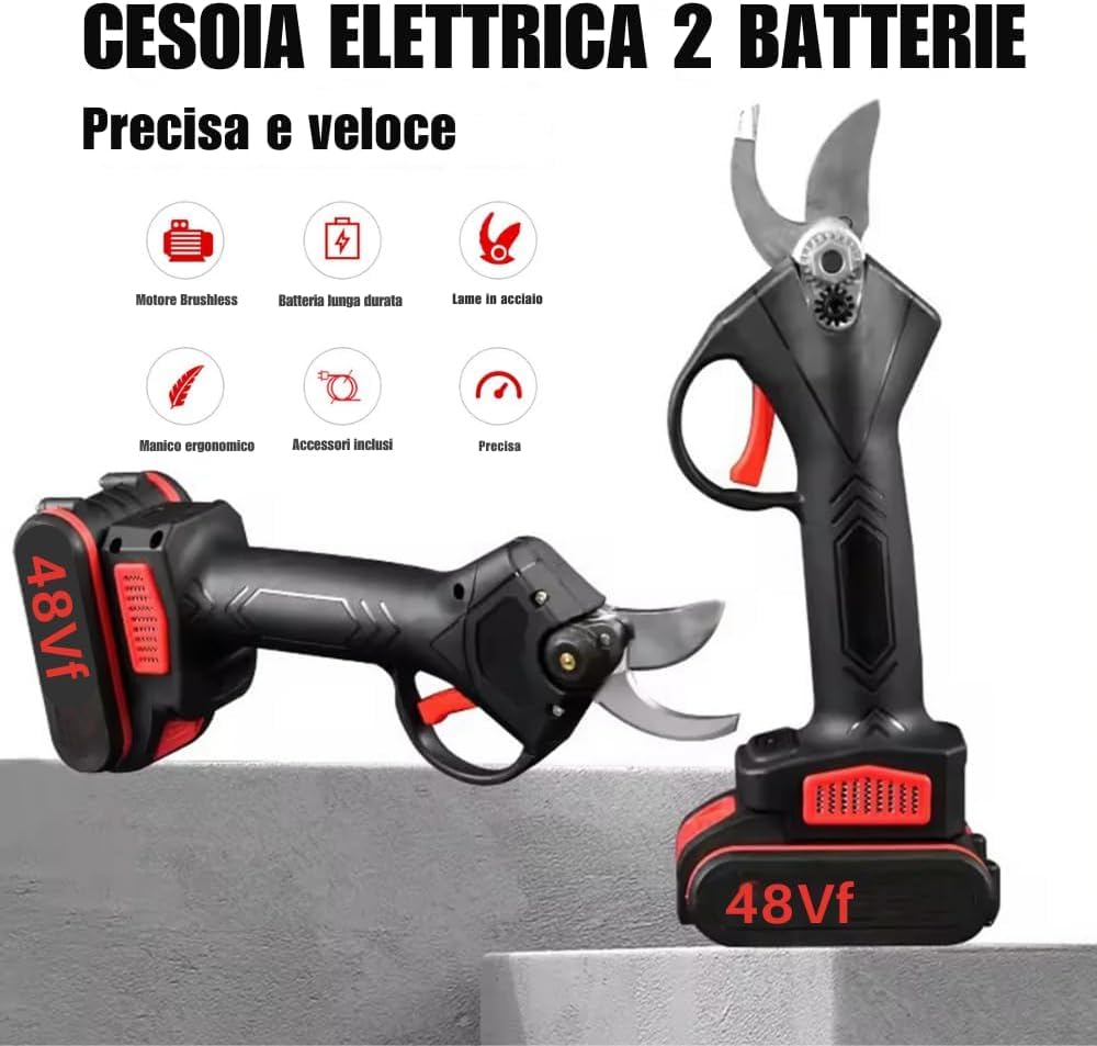 SQUADO - Forbice da Potatura, Doppia Batteria 48V Cesoia da potatura Elettrica, Cesoie per Giardinaggio