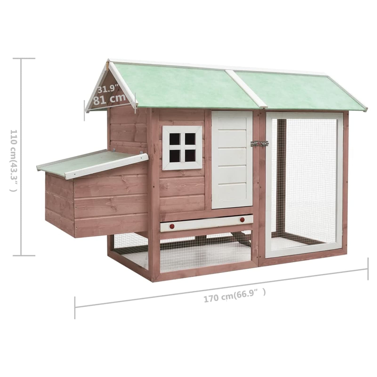 Homgoday Jaula para pollo, 170 x 81 x 110 cm, madera maciza de pino y abeto, gallinero y corral, gallinero, jaula de aves de corral para gallinas, patos, conejos, perros, jaula de aves de corral