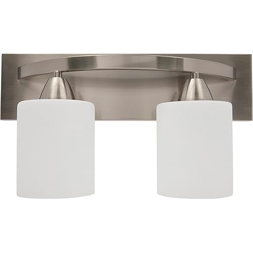Vanity Bath Light Bar Interior Lighting Fixtures Over Mirror Modern Glass Shade, Wall Sconce Lighting with Glass Shades (Brushed Nickel, 2 - Lights)