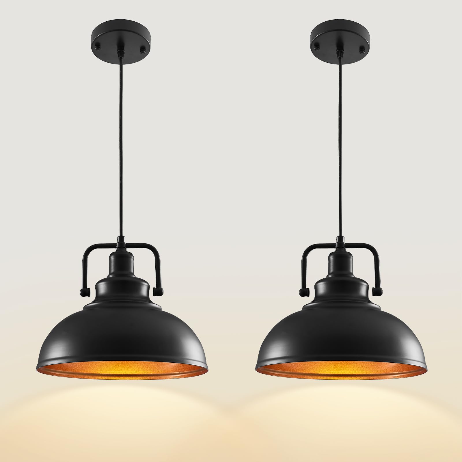 COTTMIC Black Pendant Lights Farmhouse Pendant Light Fixture 11.5in 2 Pack, Adjustable Height, Vintage Pendant Lights for Kitchen Island, Dining Room