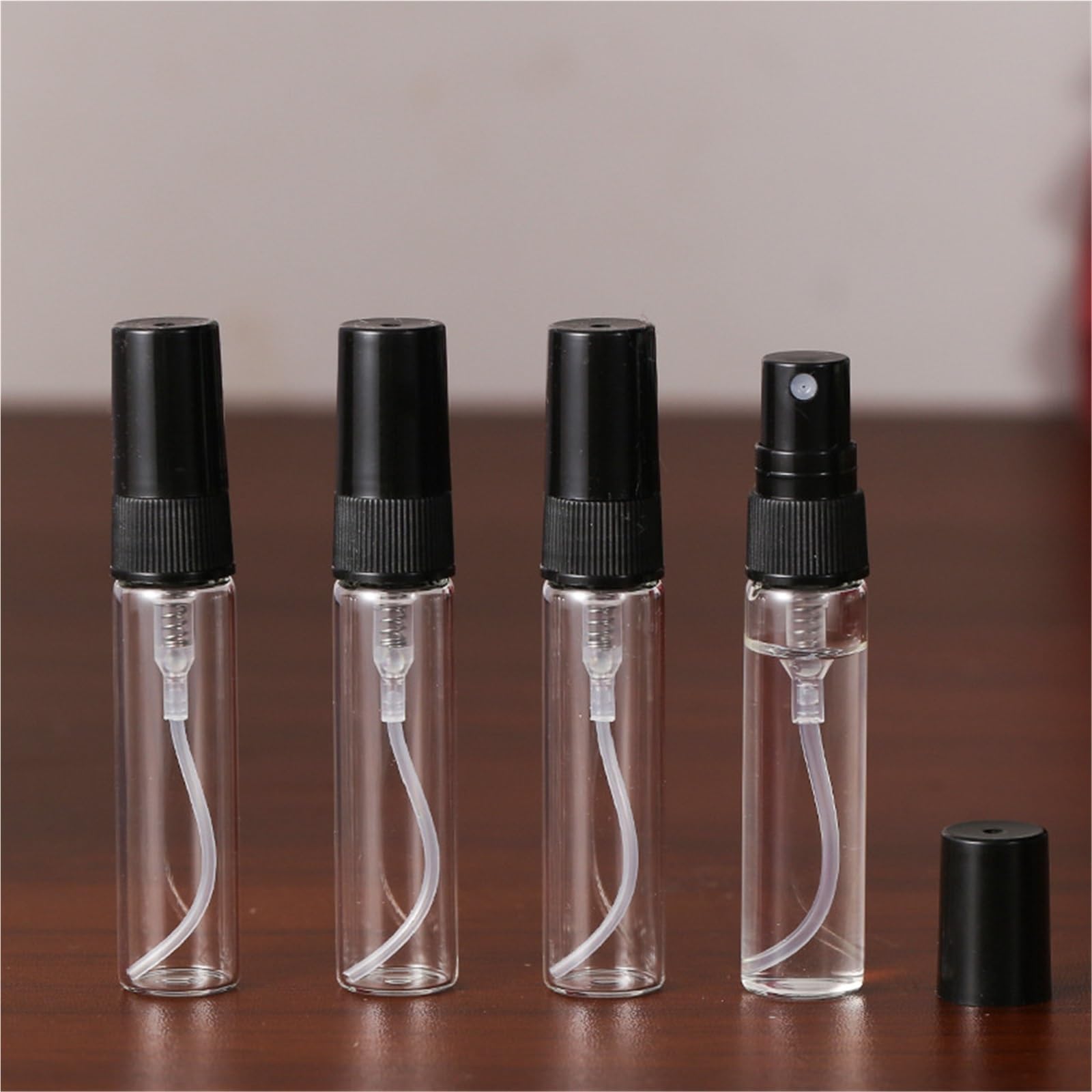 Botes Viaje Frasco de Perfume portátil de Vidrio Negro, vacío, rellenable, Muestra de cosméticos, Viales de Vidrio Fino.(Clear,10ML_100PCS)