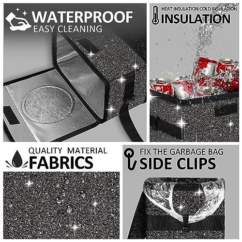 Image of Cute Mini Car Trash Bag with Lid, Glitter Garbage Can Bin Hanging for Back /Front Seat /Console, Waterproof, Leakproof, 2.5 Gallon, Black Bling Sparkly