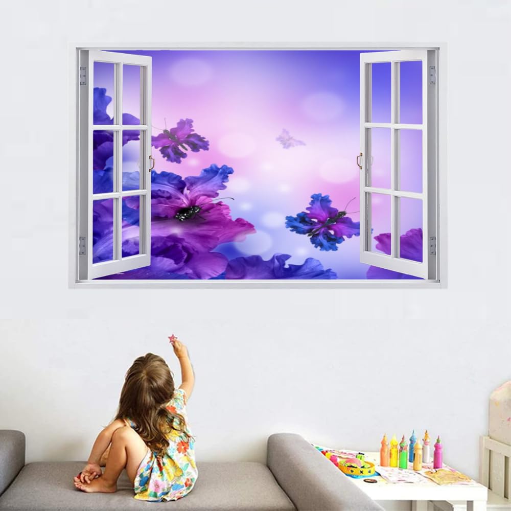Vinilos Decorativos 3D Rotos Mariposa Tatuaje De Pared Vinilo Extraíble Decoración Del Hogar Púrpura Calcomanías Para Bebé Guardería Niña Niño Habitación Decoración De Pared 120x80cm
