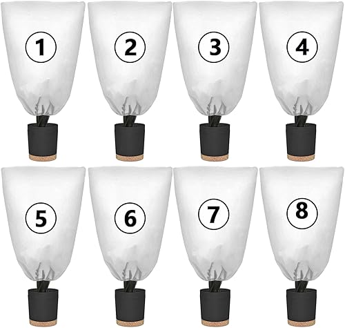 8 fundas para plantas, protección contra la congelación, 2.4 ozyd, tela gruesa contra heladas con cordón, mantas de invierno reutilizables con