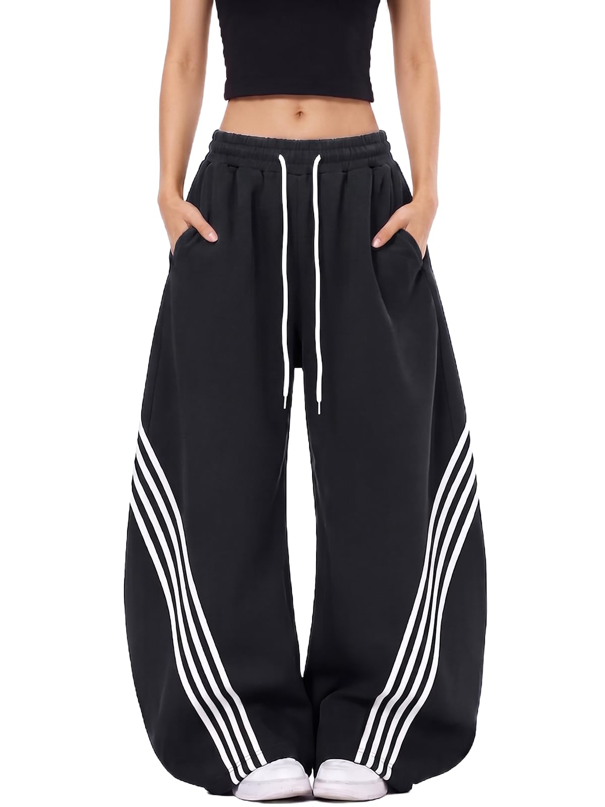 EMMIOL Women’s Y2K Baggy Barrel Striped Sweatpants High Waisted Wide Leg