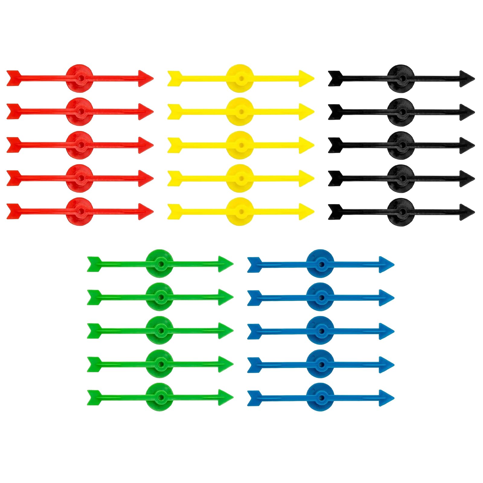 Pack of 25 board game spinners, plastic arrow spinner, arrow probability spinner, arrow game pointer spinner, arrow spinner set made of plastic, 5 colours arrow spinner set, 10 cm Kiuiom