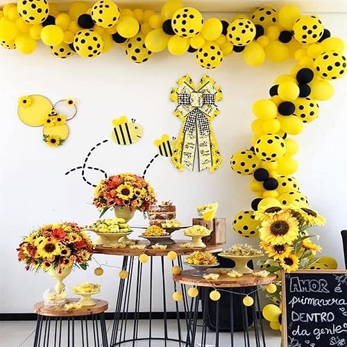 Miniatura 9 de ABTOLS 2 lazos de corona de abejorros, lazos de abeja a cuadros negros y amarillos para corona, gnomos amarillos, lazos decorativos de primavera