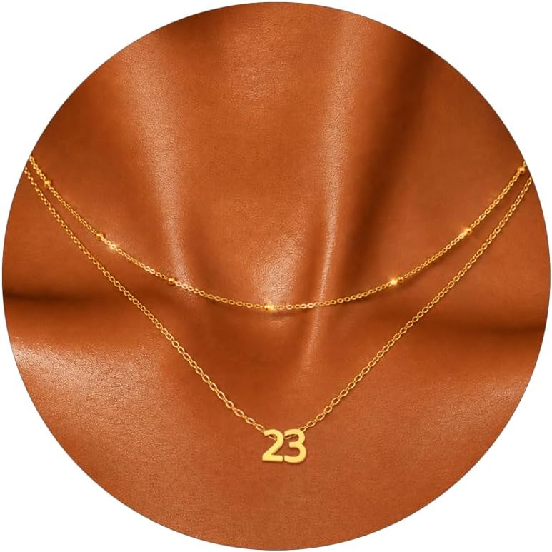 SENRAN Number Necklace for Women 14K Gold Plated