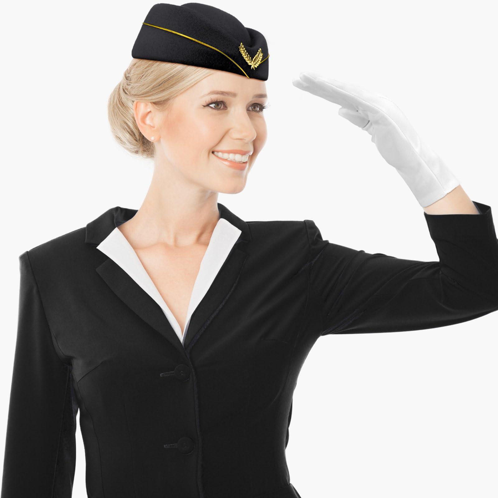 Geyoga 4 Pcs Women Airline Stewardess Hat Air Hostess Hat Flight Attendant Accessories Vintage Looking Stewardess Cap Uniform Plane Ladies Cap for Halloween Cosplay Costume Stage Perform