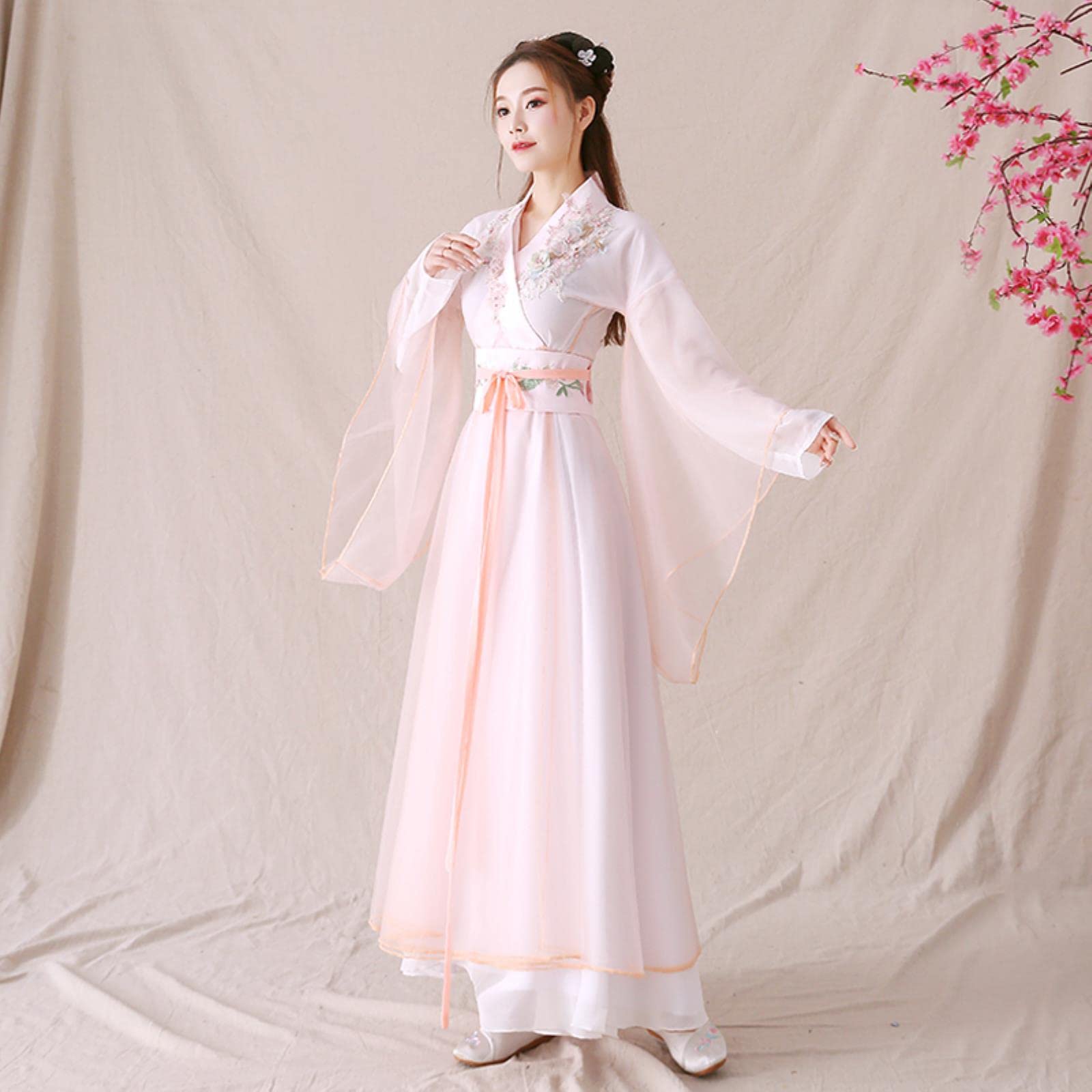 ApuaVireo&Co Chiński tradycyjny strój do tańca Hanfu Kostium księżniczki Han(Pink,M)