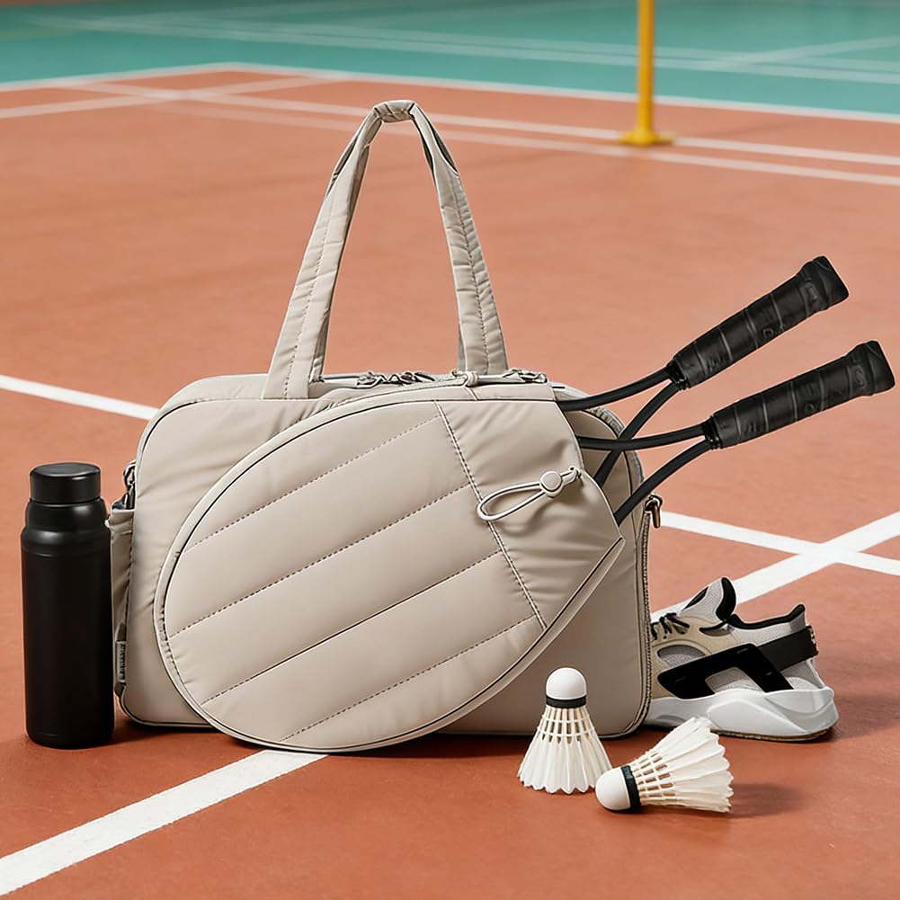torba na badmintona i tenisa damska, torba sportowa o dużej pojemności, z wieloma kieszonkami, lekka i stylowa na fitness, siłownię, krótkie podróże, dojazd do pracy, kolor wielbłąd