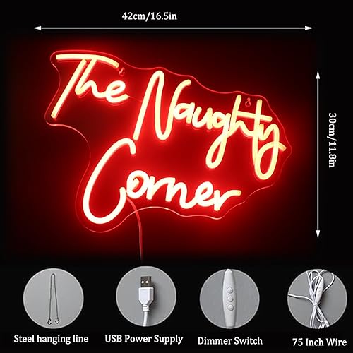 Miniatura 5 de QiaoFei Letrero LED de neón con texto en inglés "The Naughty Corner" con letras alimentadas por USB, luces de neón para habitación de niñas, hogar,
