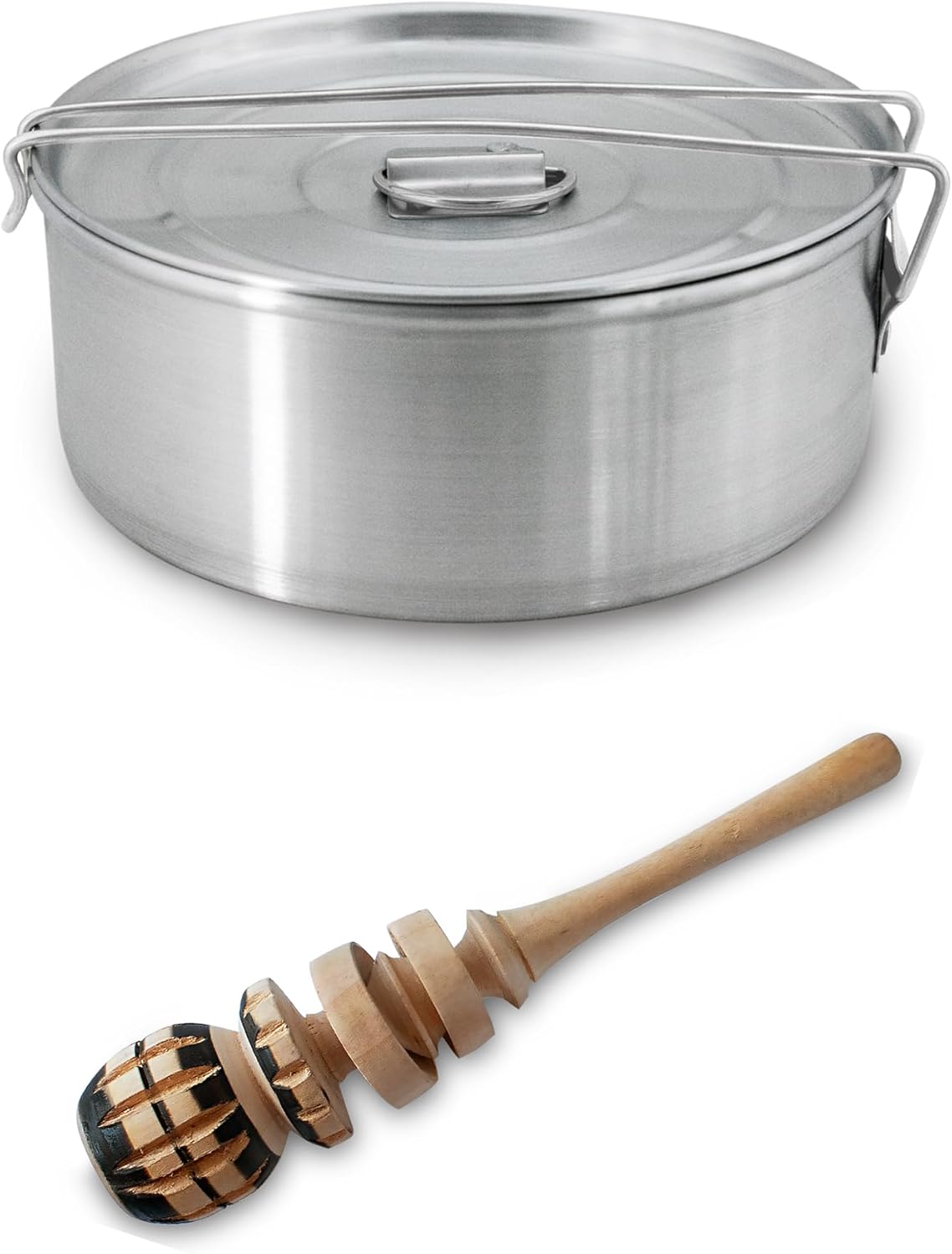 Authentic Artisanal Mexican Molinillo Hot Chocolate Frother (Small Cup-Size) + Flan Mold with Lid (8.2 x 3.2in) - Mexican Hot Chocolate Wooden Whisk - Molde para Flan Baño Maria con Tapa