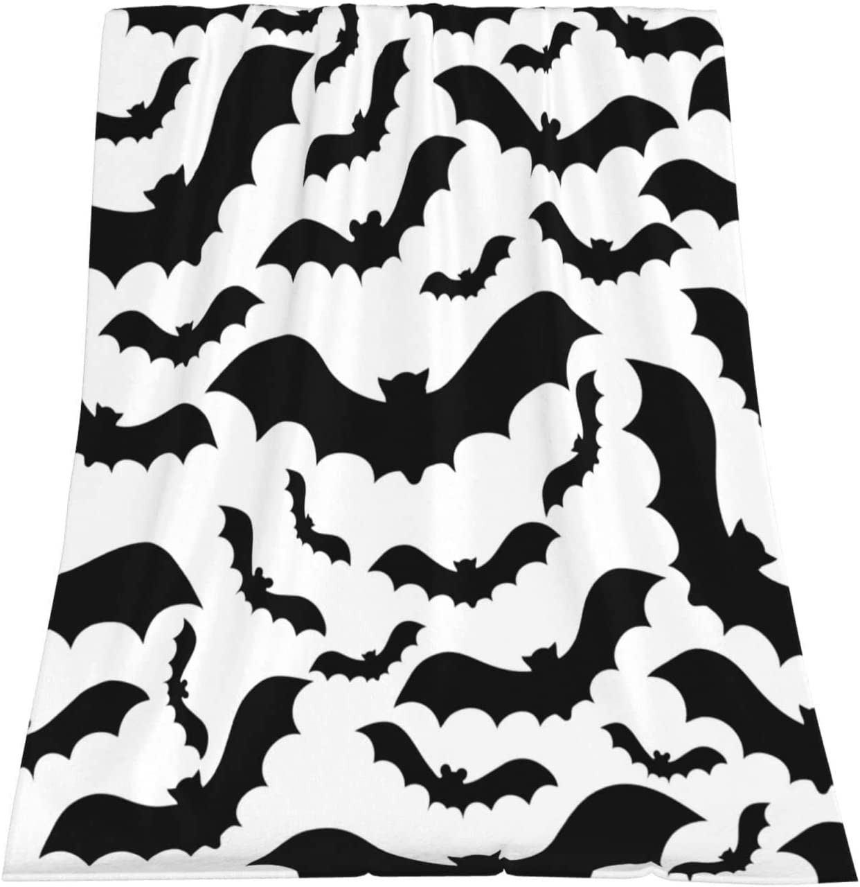 Qucarder Halloween Bats Throw Blanket Halloween Horror Bats Black and White Throw Blankets Lightweight Cozy Flannel Blanket for Bedroom Living Room Couch Sofa Home Decor 60x80 Inch