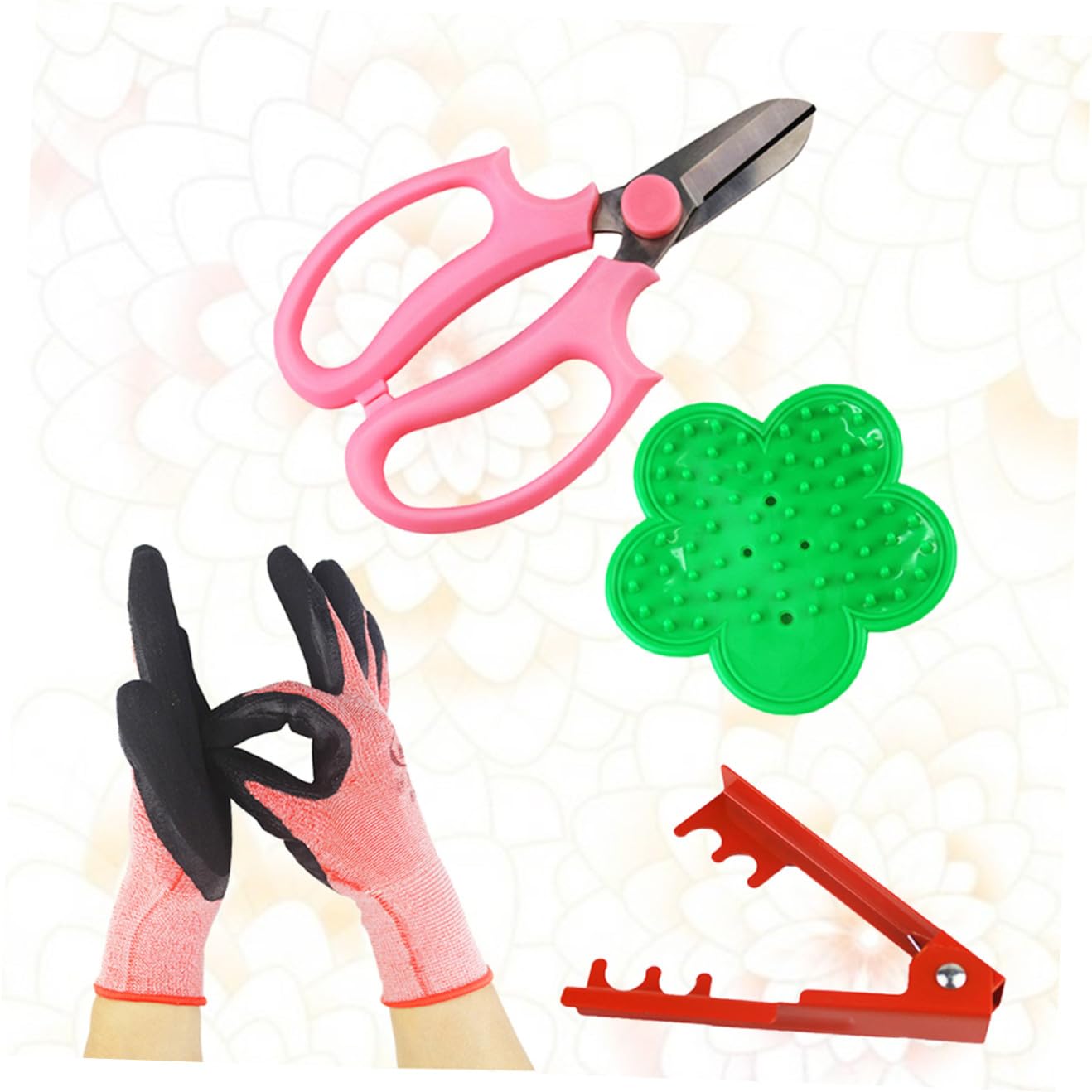 Ensemble d'Outils de Jardinage 4 Pièces pour Arrangements Floraux Comprenant Ciseaux à Fleurs Pince à Épines Moufles de Protection Matériel Robuste pour Fleuristes et Usage