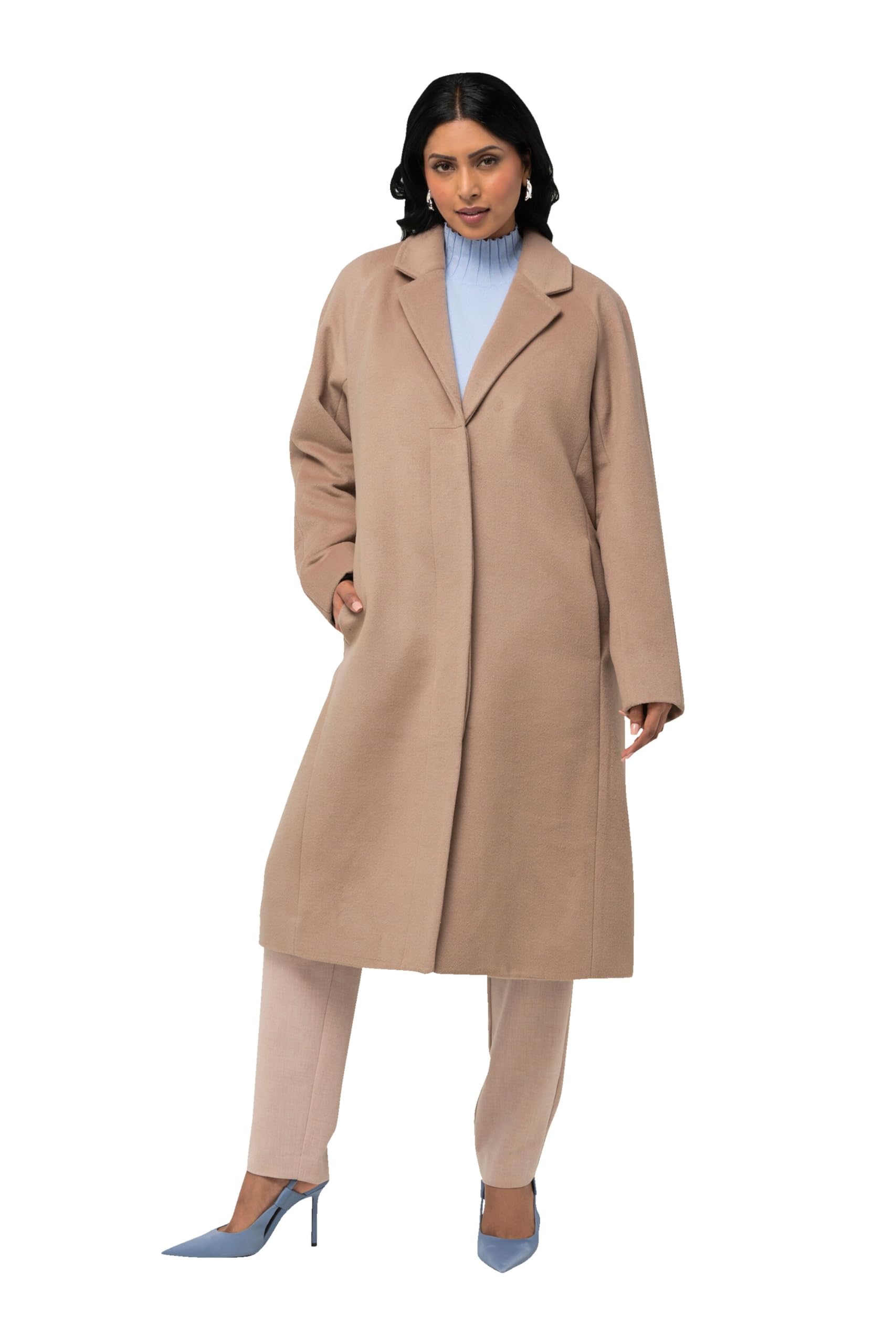 Ulla Popken Damen große Größen Übergrößen Plus Size Mantel, Schusterstich, Reverskragen, Knopfleiste 830308