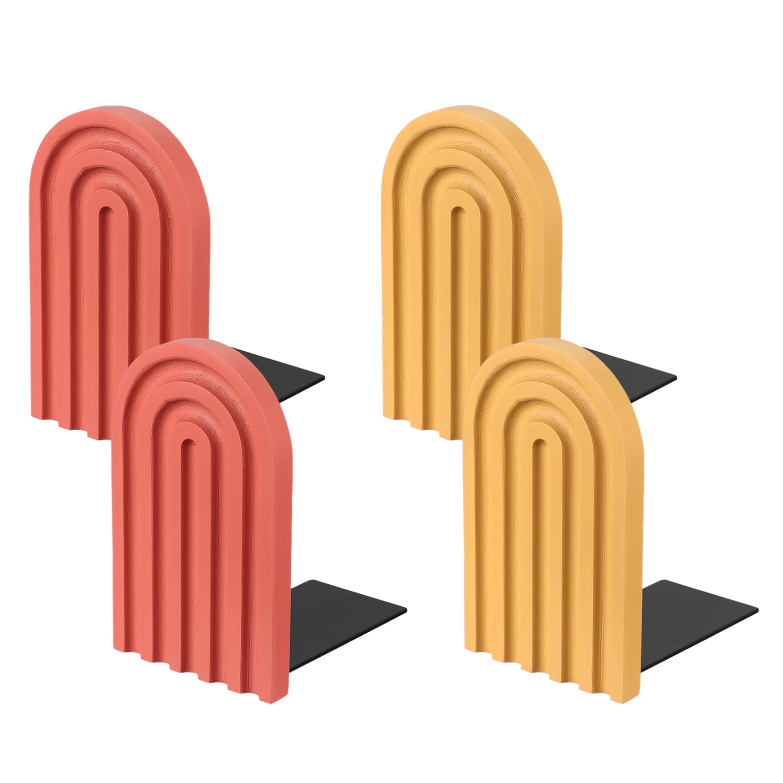 PATIKIL 4Pcs Boho Arch Bookends, Non-Skid Wood Book Ends Rainbow Wooden for Shelves Book Stopper Stand Cute for Holding Books Movie Home Office Library Decorative, Yellow/Red