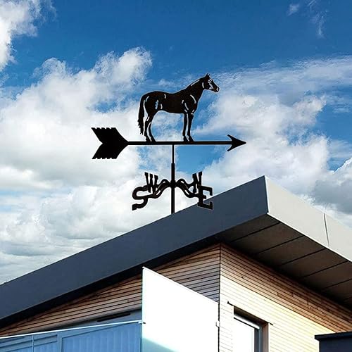 Miniatura 2 de Weathervane - Indicador de dirección del viento de caballo de hierro fundido con montaje en techo, paletas meteorológicas para jardín, decoración de
