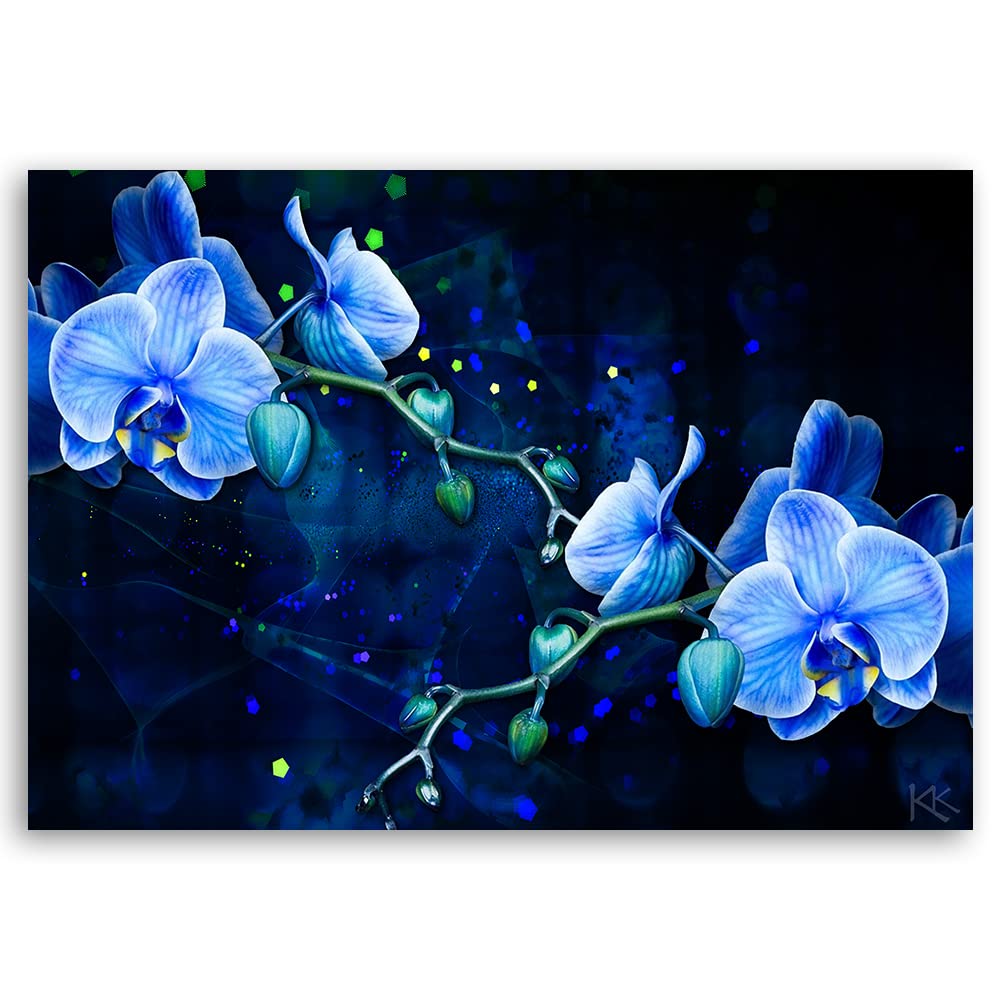 Feeby 1 partes Cuadro en Material Tejido no Tejido Orquídeas Naturaleza Flores 90x60 cm Arte Moderno Decoración De Pared Sala De Estar Abstracción Textura Antecedentes Azúl