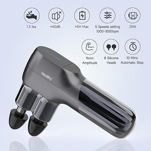 Miniatura 4 de Pistola de masaje, mini pistola de masaje de percusión de tejido profundo con doble cabeza, masajeador portátil de mano para atletas, ideal para