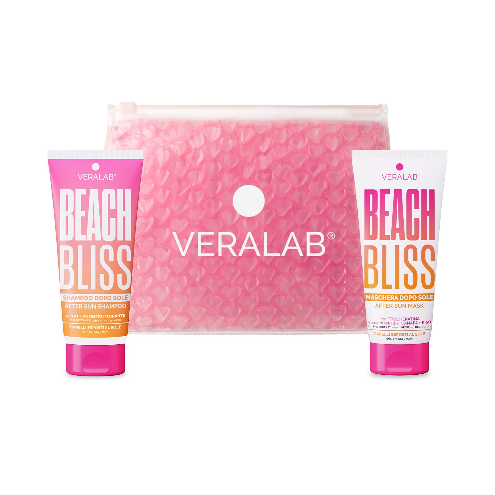Veralab Kit Beach Bliss, Shampoo Doposole Protettivo + Maschera Doposole Nutriente e Districante + Pochette